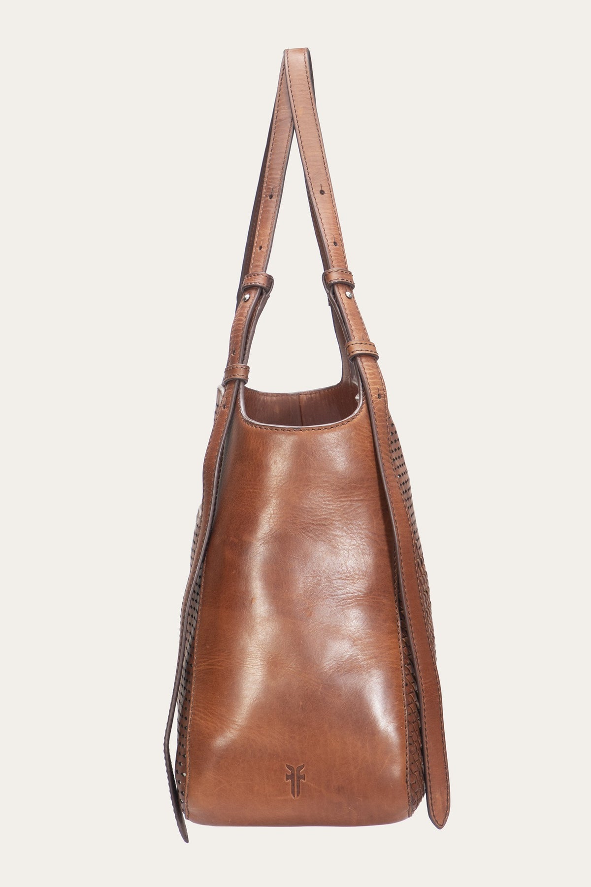 FRYE Women's Cognac Woven Perf Leather Tote