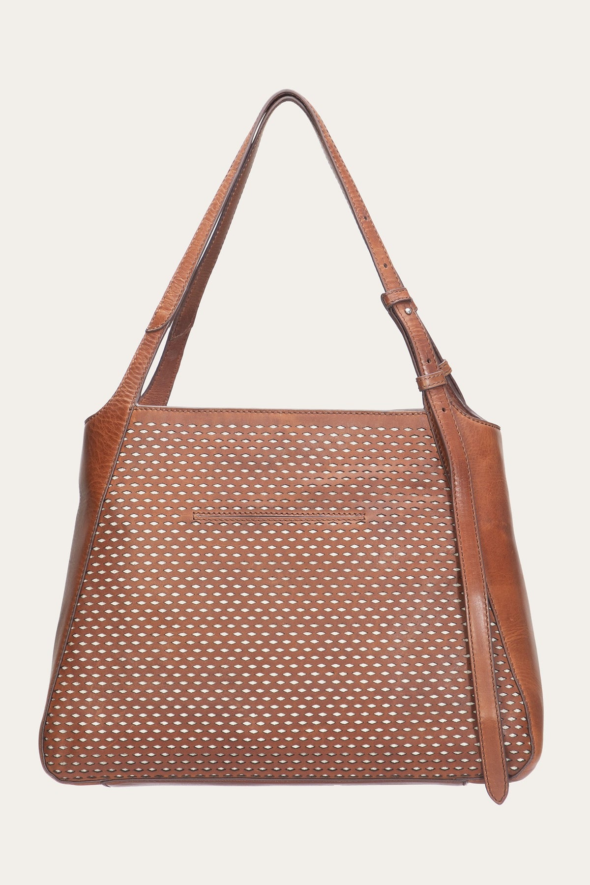 FRYE Women's Cognac Woven Perf Leather Tote