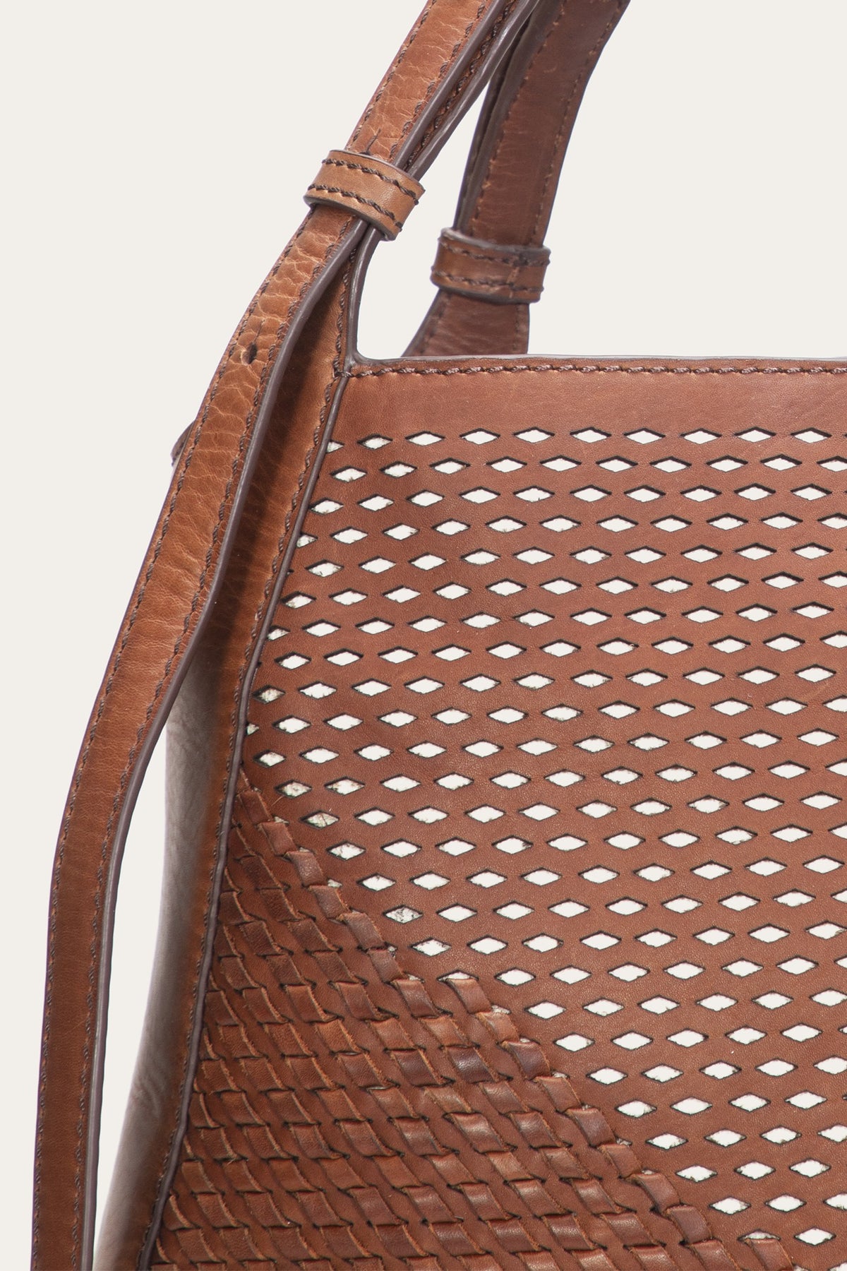 FRYE Women's Cognac Woven Perf Leather Tote