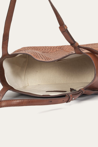 FRYE Women's Cognac Woven Perf Leather Tote