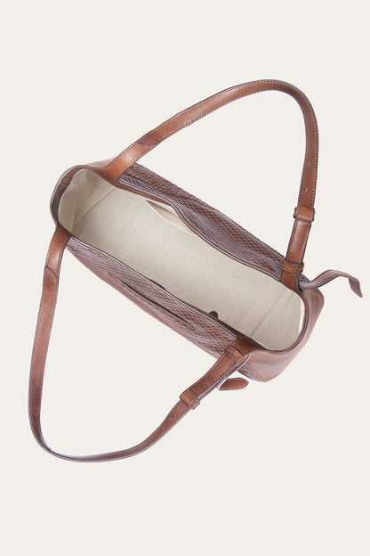 FRYE Women's Cognac Woven Perf Leather Tote