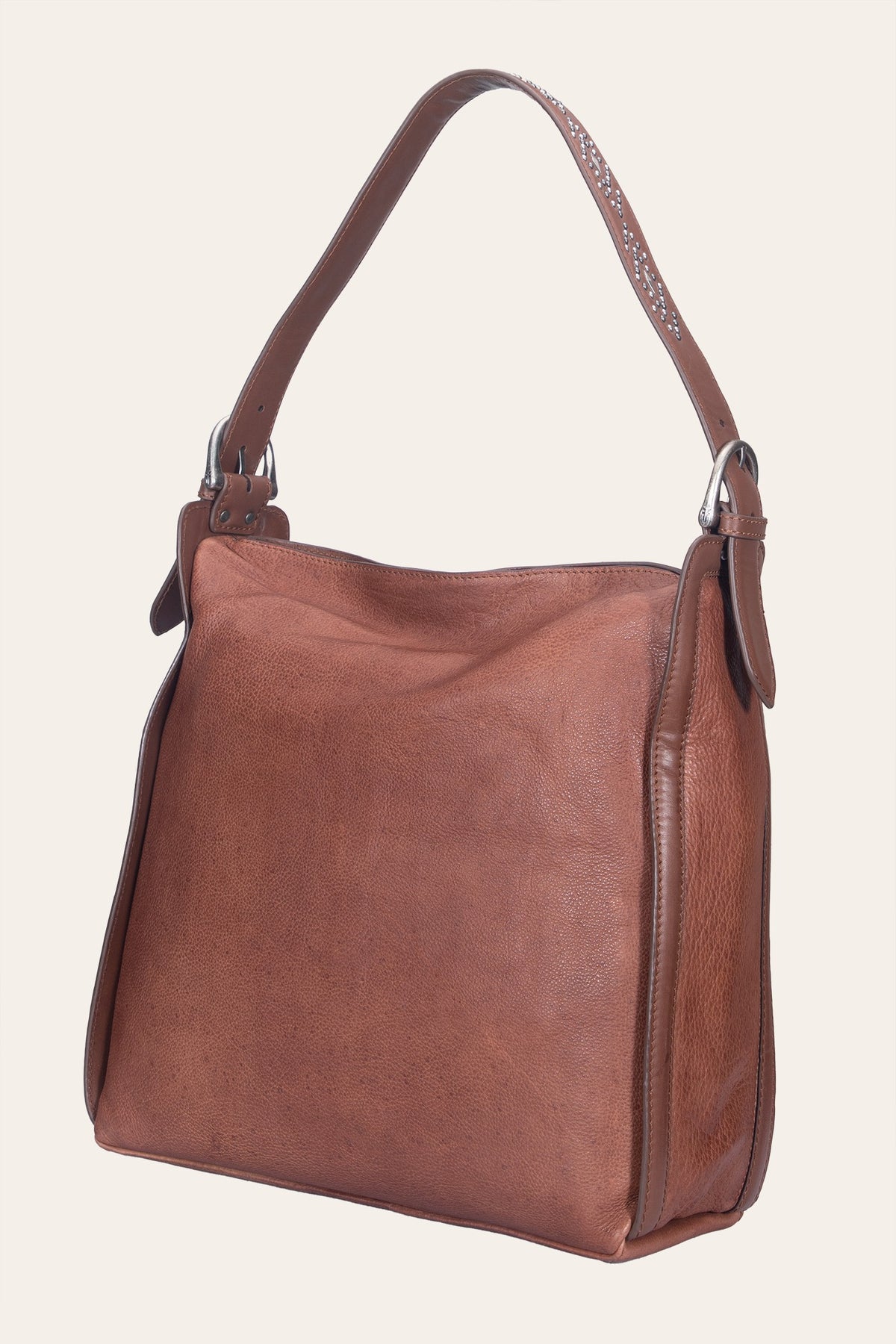 FRYE Women's Cognac Carla Studded Hobo Handbag
