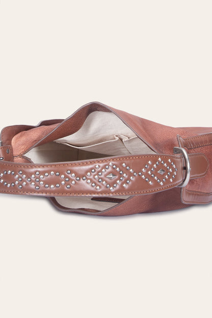 FRYE Women's Cognac Carla Studded Hobo Handbag