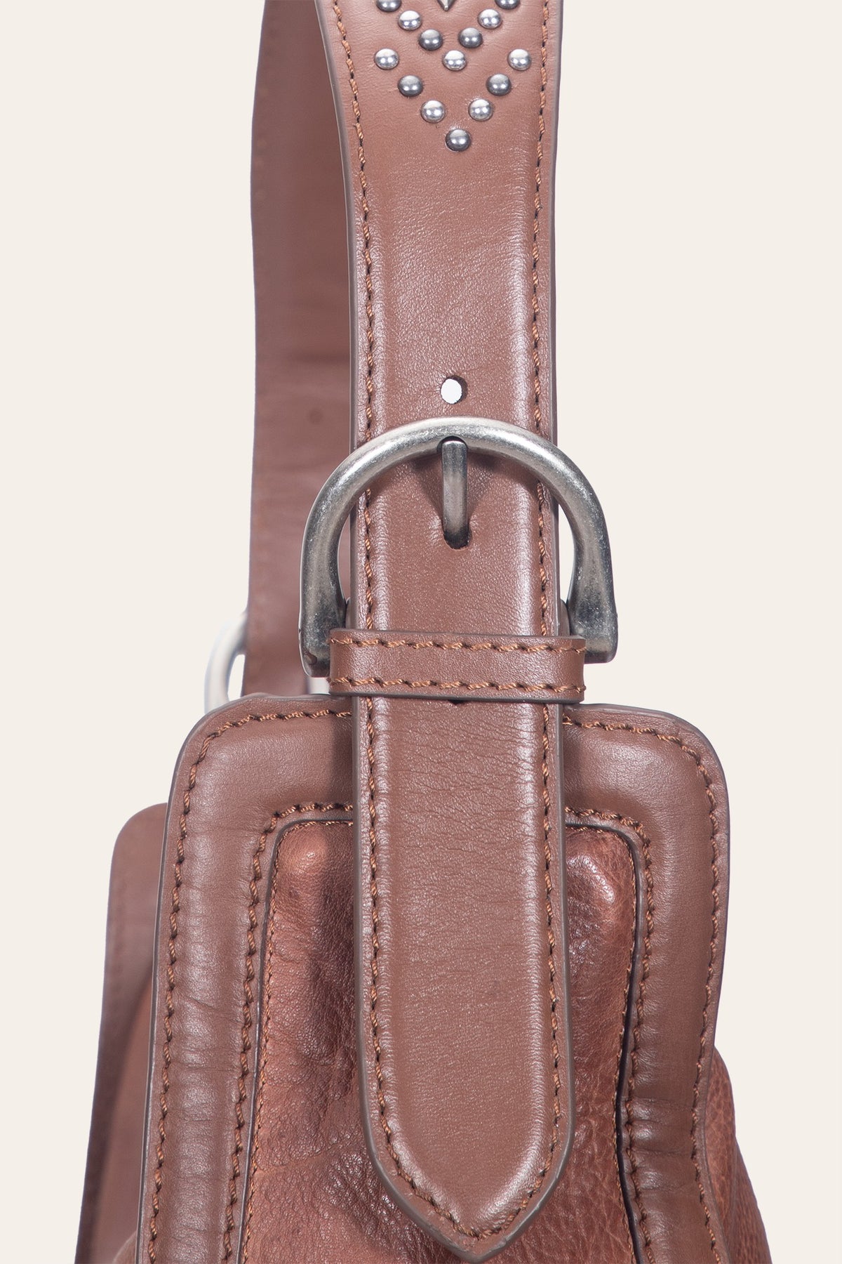 FRYE Women's Cognac Carla Studded Hobo Handbag