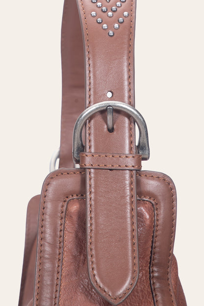 FRYE Women's Cognac Carla Studded Hobo Handbag