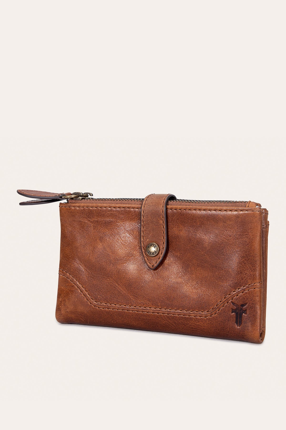 FRYE Melissa Cognac Double Zip Wallet