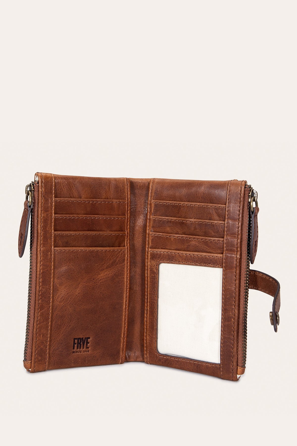 FRYE Melissa Cognac Double Zip Wallet