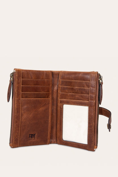FRYE Melissa Cognac Double Zip Wallet