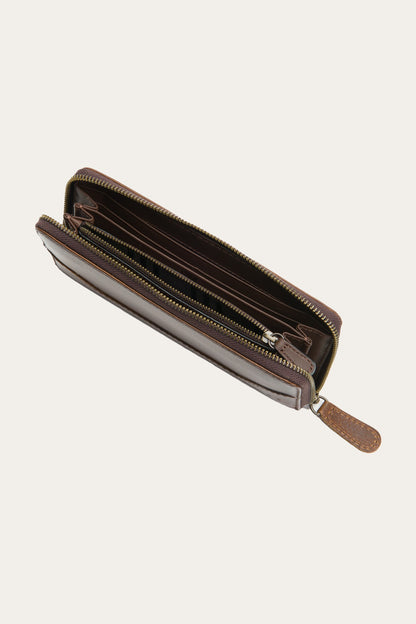 FRYE Melissa Dark Brown Zip Wallet