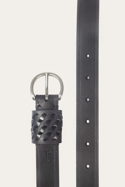 FRYE Women's Black 25mm Woven Perf Keeper Belt