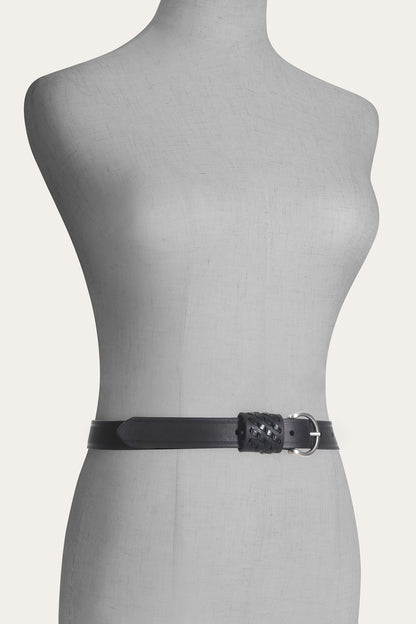 FRYE Women's Black 25mm Woven Perf Keeper Belt