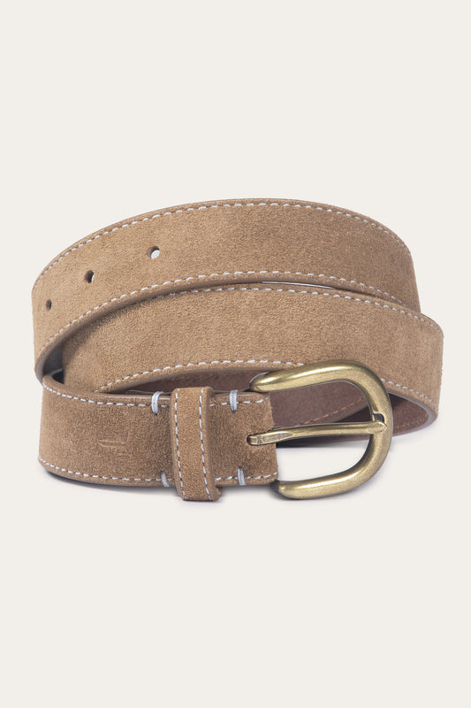 FRYE Women's Beige 30mm Suede Belt With Contrast Stitching