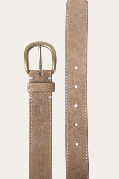 FRYE Women's Beige 30mm Suede Belt With Contrast Stitching