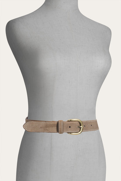 FRYE Women's Beige 30mm Suede Belt With Contrast Stitching