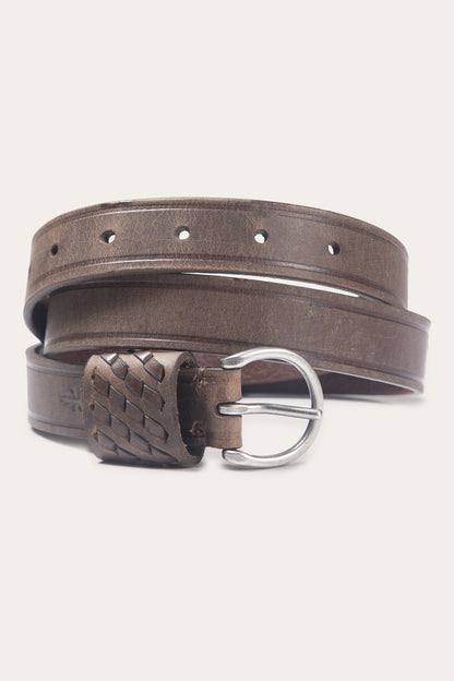 FRYE Women's Cognac 25mm Woven Perf Keeper Belt