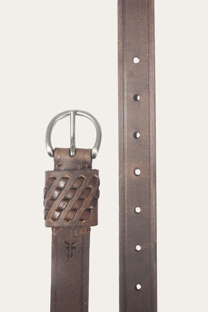 FRYE Women's Cognac 25mm Woven Perf Keeper Belt