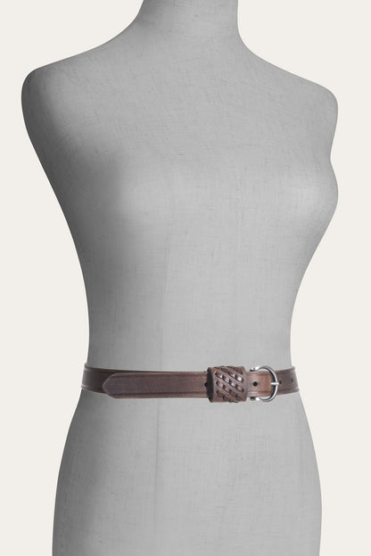 FRYE Women's Cognac 25mm Woven Perf Keeper Belt