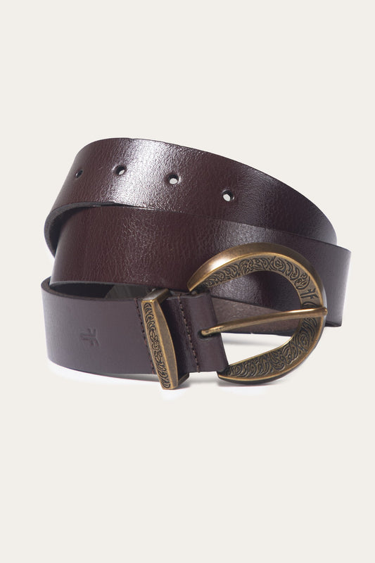 FRYE Brown 35mm Engraved Buckle Belt