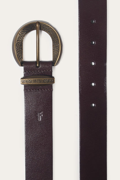 FRYE Brown 35mm Engraved Buckle Belt