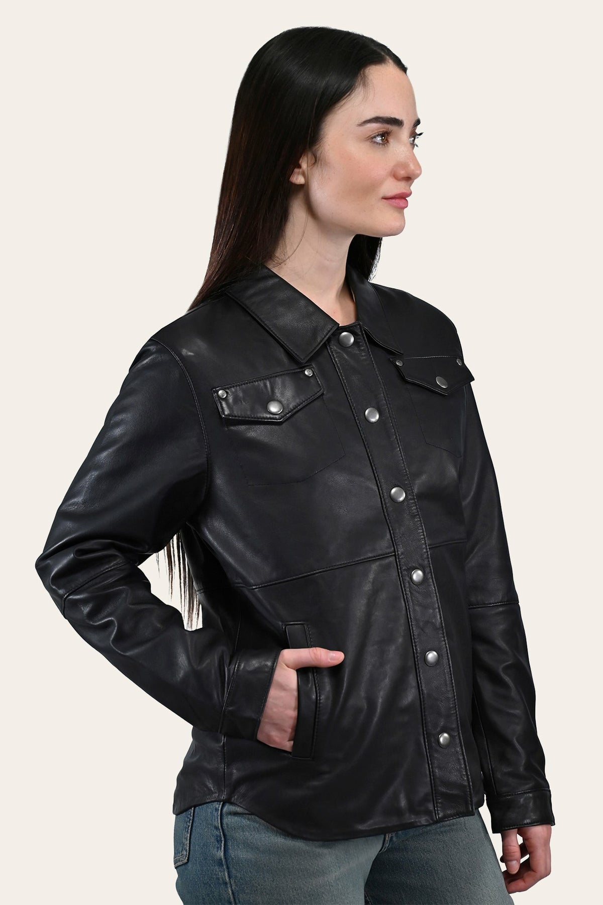FRYE Women’s Black Obadiah Leather Shacket