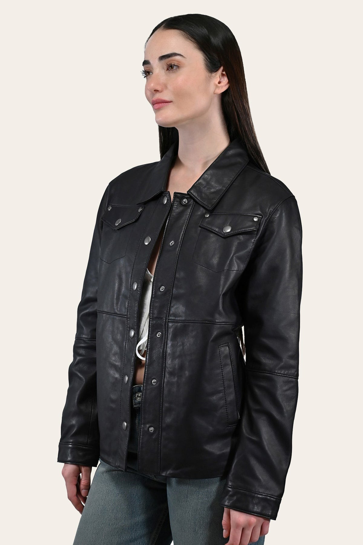 FRYE Women’s Black Obadiah Leather Shacket