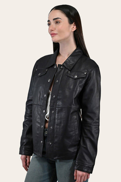 FRYE Women’s Black Obadiah Leather Shacket