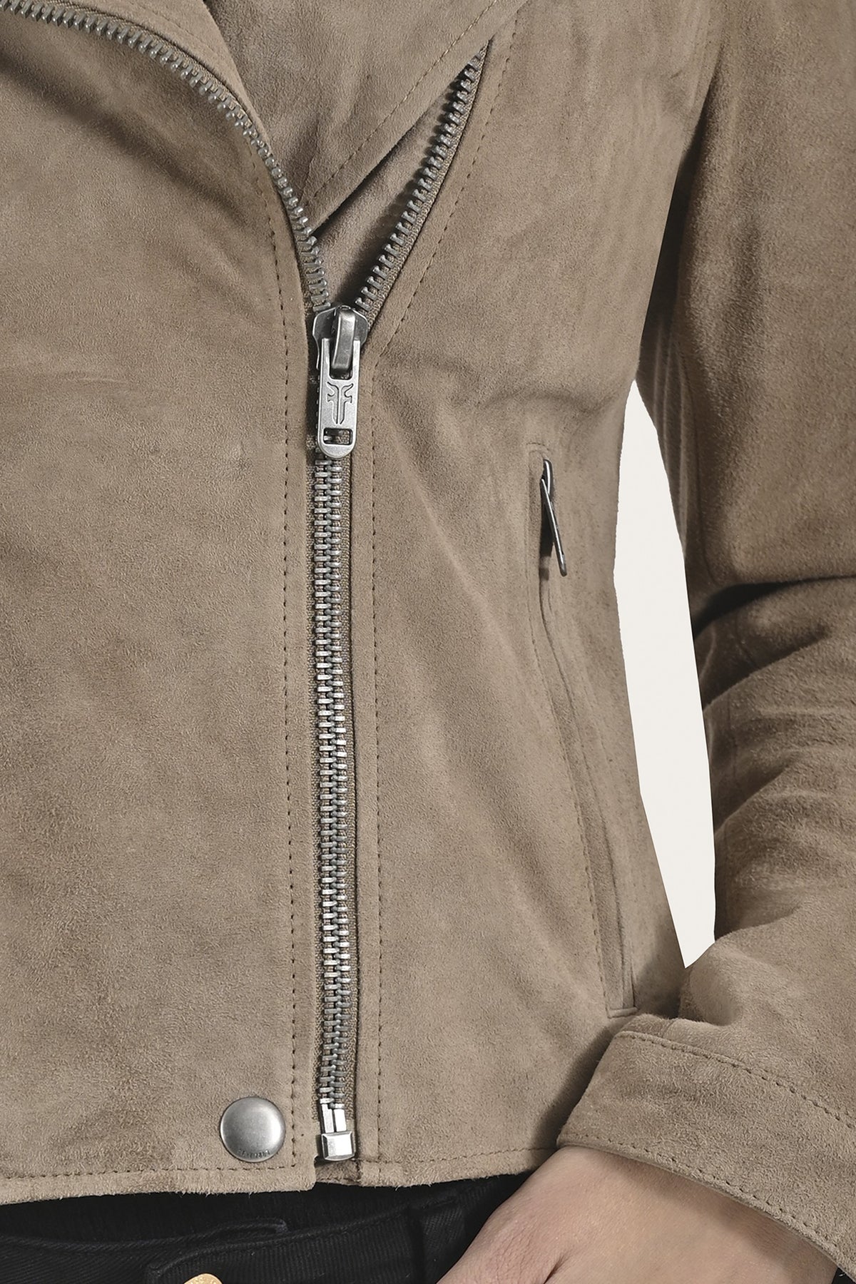 FRYE Women’s Taupe Jace Hybrid Biker Racer Suede Jacket