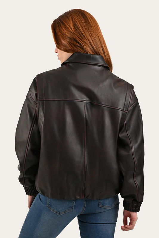 FRYE Black Cherry Harper Oversized Bomber