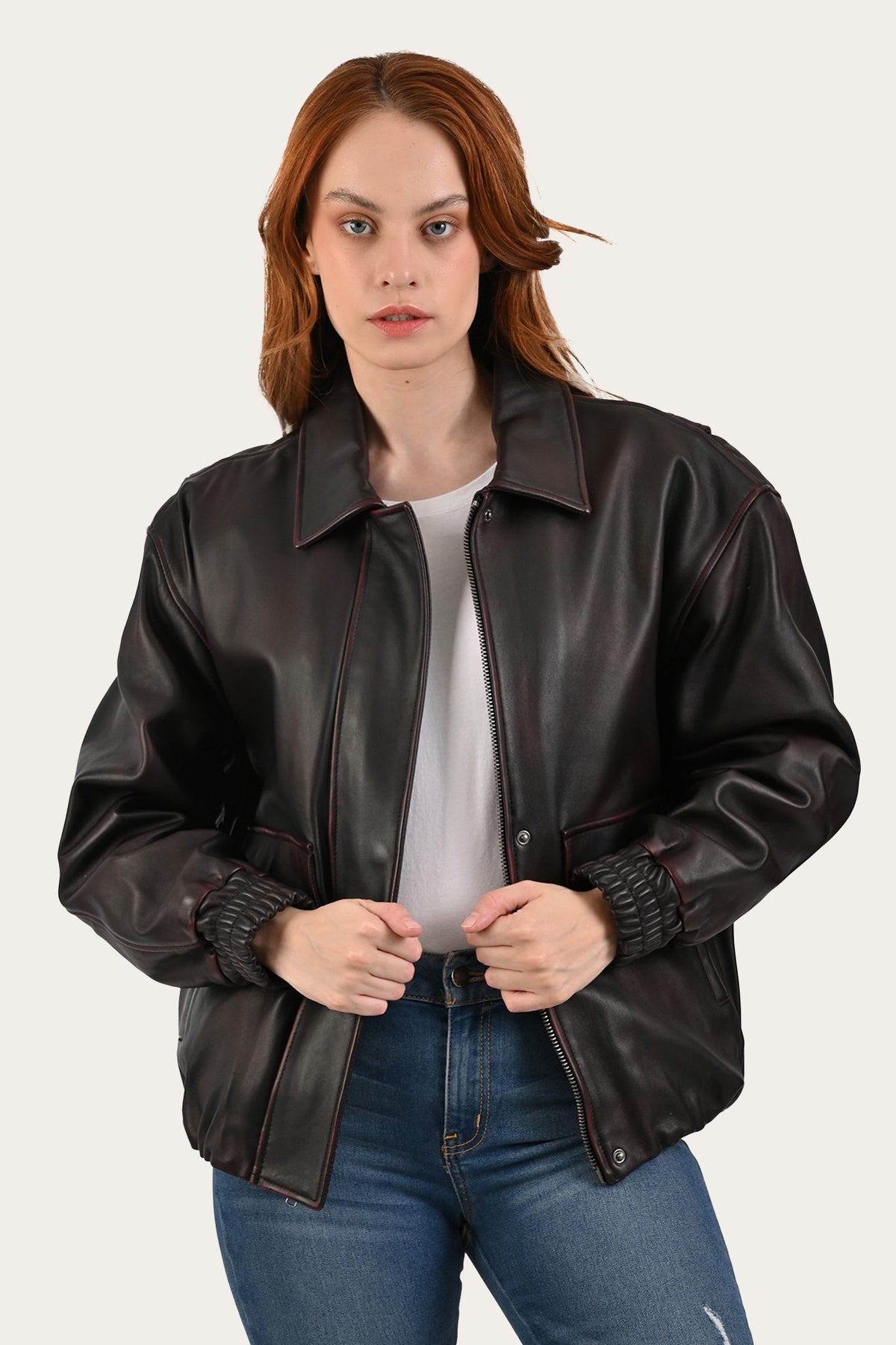 FRYE Black Cherry Harper Oversized Bomber