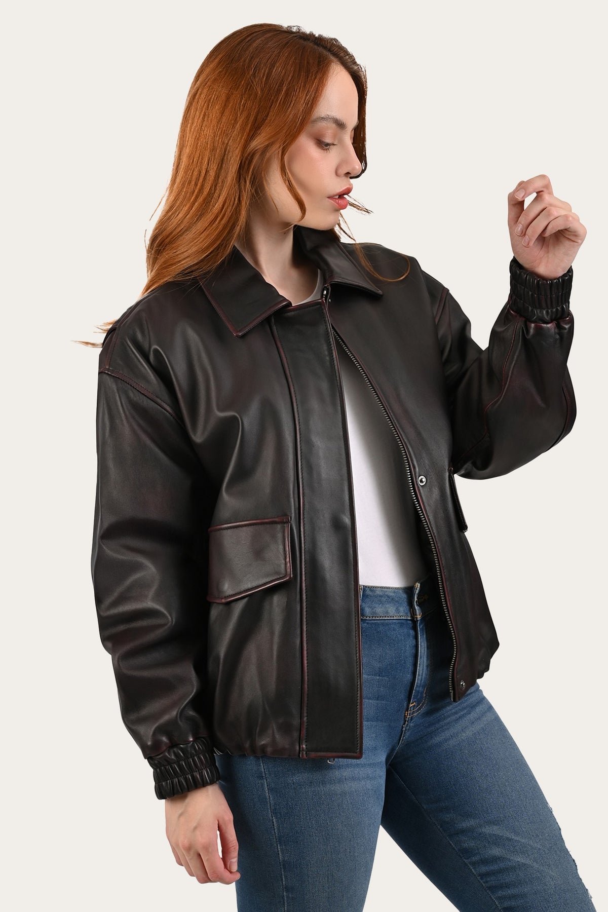 FRYE Black Cherry Harper Oversized Bomber