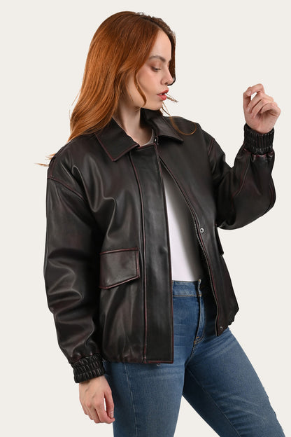 FRYE Black Cherry Harper Oversized Bomber