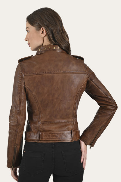 FRYE Women’s Tobacco Linc Biker Leather Jacket
