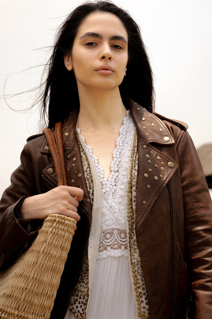 FRYE Women’s Tobacco Linc Biker Leather Jacket