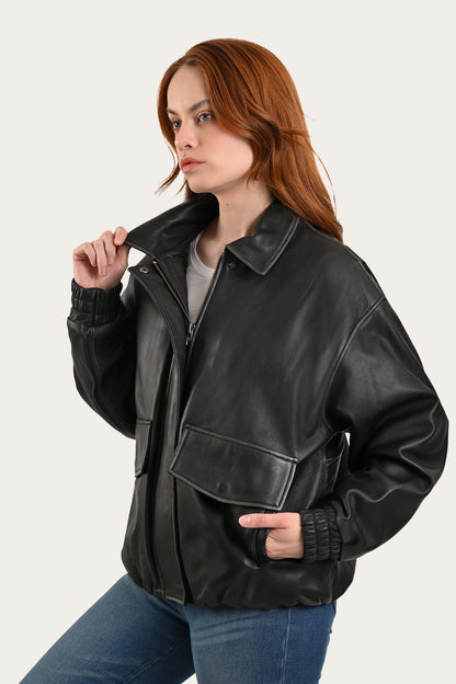 FRYE Black Harper Oversized Bomber