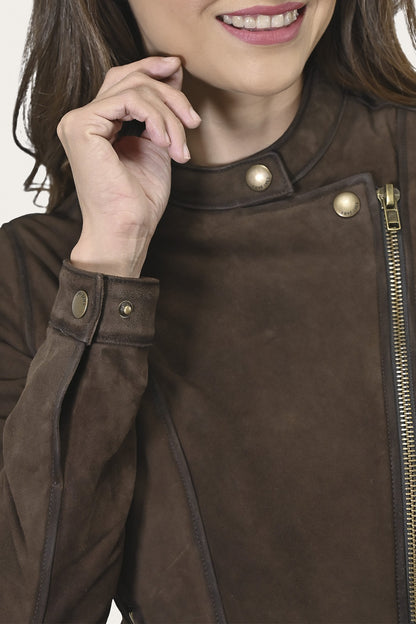 FRYE Women’s Dark Brown Cassidy Aged Lamb Leather Biker Jacket
