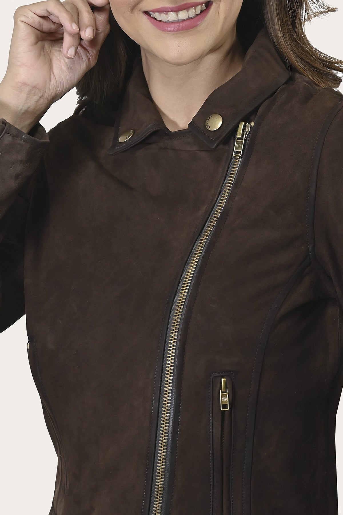 FRYE Women’s Dark Brown Clive Elegant Suede Biker Jacket