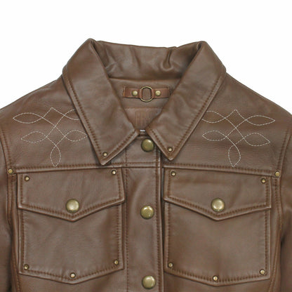 FRYE Women’s Medium Brown Callum Trucker Leather Jacket