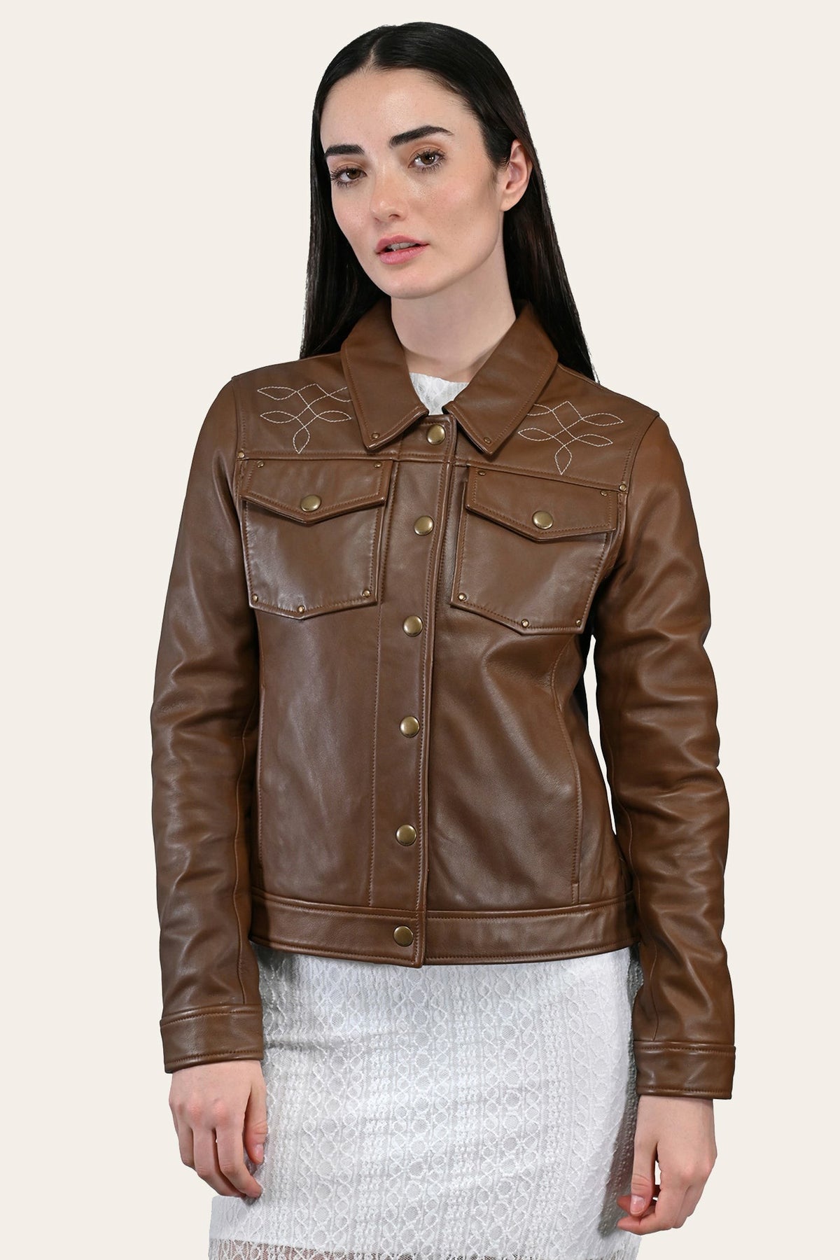FRYE Women’s Medium Brown Callum Trucker Leather Jacket