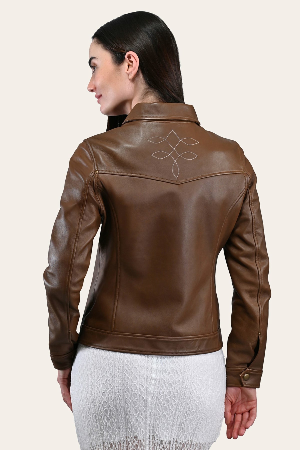 FRYE Women’s Medium Brown Callum Trucker Leather Jacket