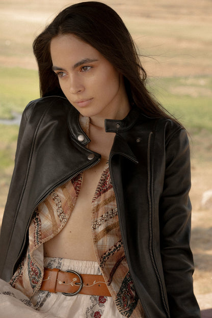FRYE Women’s Black Heathe Leather Racer Jacket