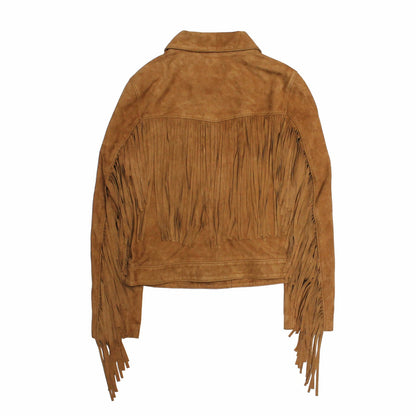 FRYE Women’s Medium Brown Nash Fringed Suede Trucker Jacket