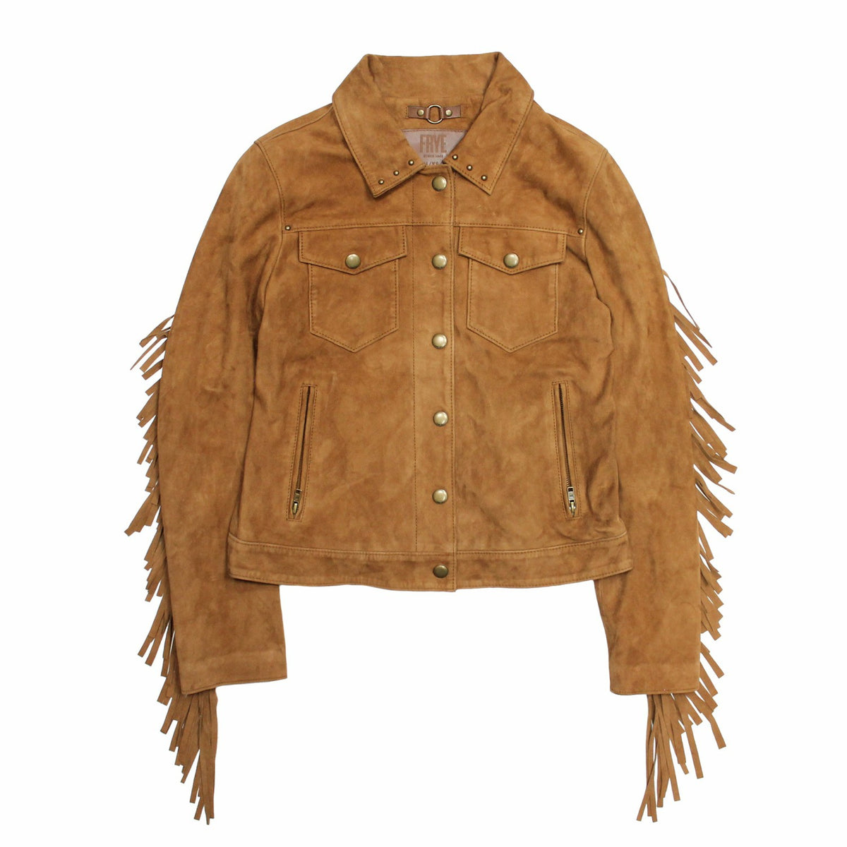 FRYE Women’s Medium Brown Nash Fringed Suede Trucker Jacket