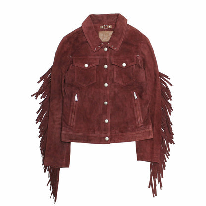FRYE Women’s Oxblood Nash Trucker Suede Jacket