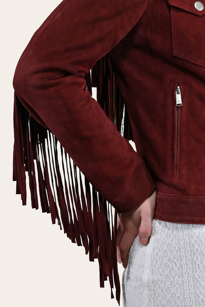 FRYE Women’s Oxblood Nash Trucker Suede Jacket