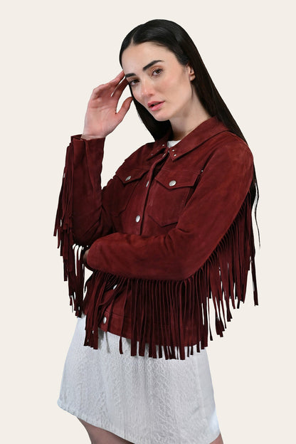 FRYE Women’s Oxblood Nash Trucker Suede Jacket