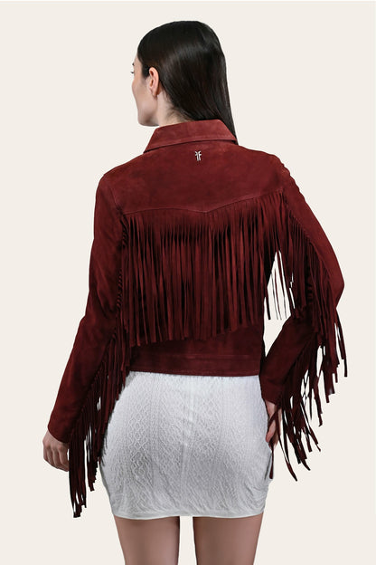 FRYE Women’s Oxblood Nash Trucker Suede Jacket
