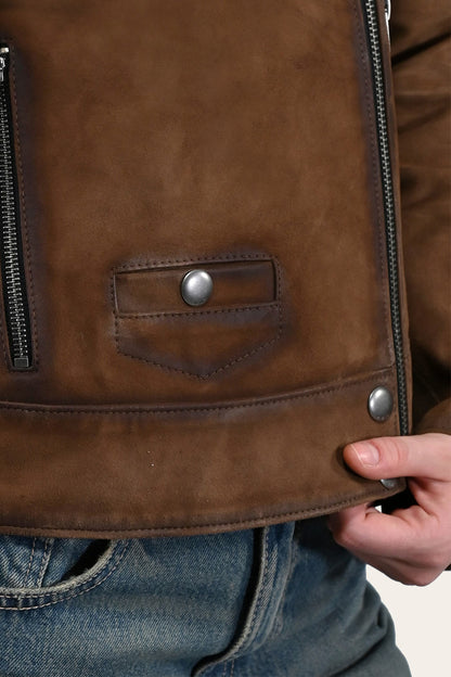 FRYE Women’s Dark Taupe Oakley Vintage Suede Biker Jacket