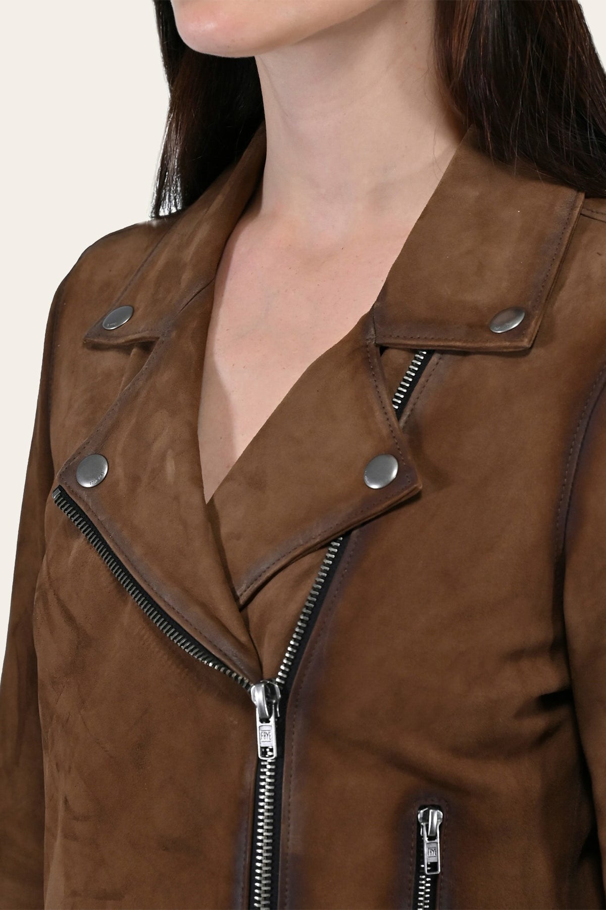 FRYE Women’s Dark Taupe Oakley Vintage Suede Biker Jacket