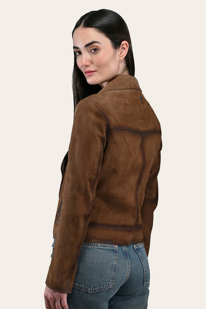 FRYE Women’s Dark Taupe Oakley Vintage Suede Biker Jacket