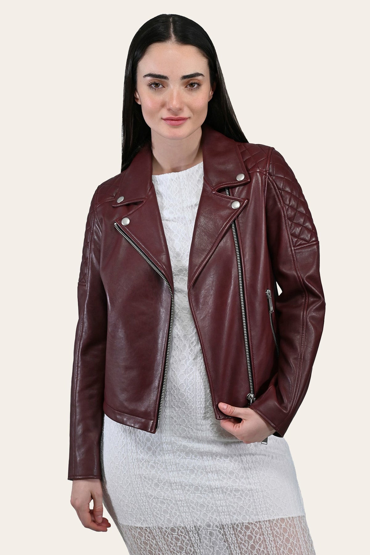 FRYE Women’s Oxblood Oklahoma Nappa Leather Biker Jacket